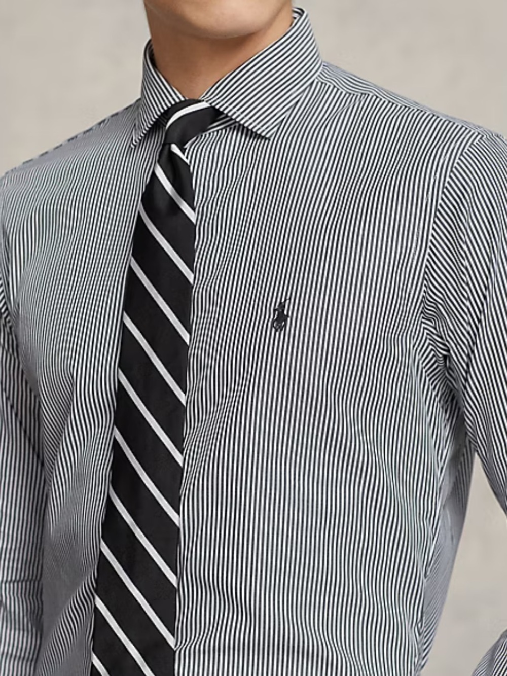 Ralph Lauren Polo RL Custom Fit Striped Poplin Shirt 15.5 Black White $130